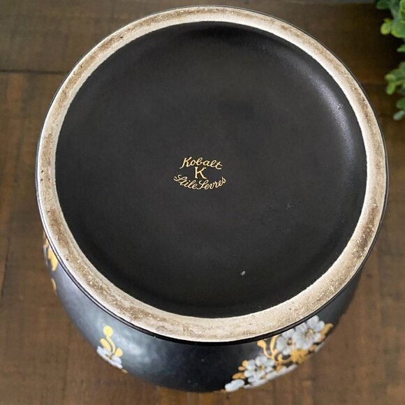 Authentic Kobalt Stile Sevres Floral Black Gold Vase - Picture 6 of 7